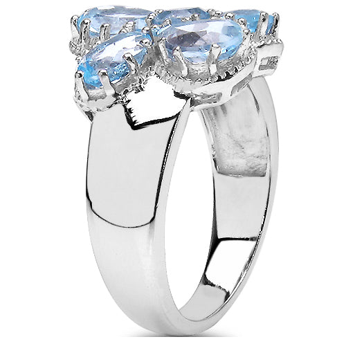 3.56 Carat Genuine Blue Topaz .925 Sterling Silver Cluster Ring Bids.com