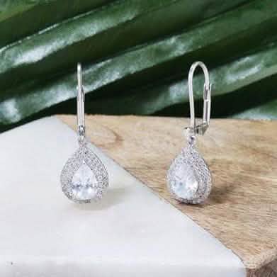 Double Halo Pear Drop Earrings DailySale