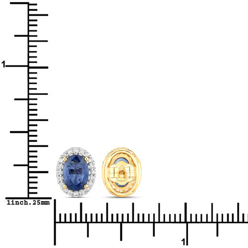 2.16 Carat Genuine Blue Sapphire and White Diamond 14K Yellow Gold Earrings Bids.com