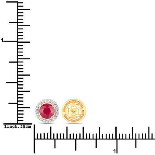 1.22 Carat Genuine Ruby and White Diamond 14K Yellow Gold Earrings Bids.com