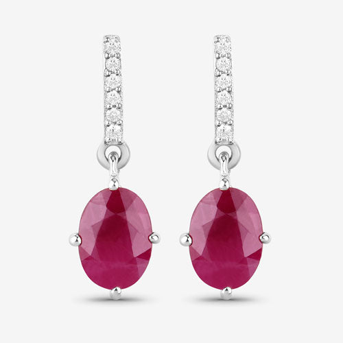 1.75 Carat Genuine Ruby and White Diamond 10K White Gold Earrings Bids.com
