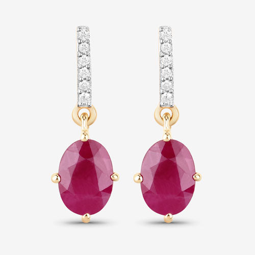 1.75 Carat Genuine Ruby and White Diamond 10K Yellow Gold Earrings Bids.com