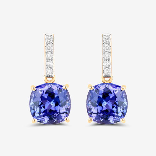 5.64 Carat Genuine Tanzanite and White Diamond 14K Yellow Gold Earrings Bids.com
