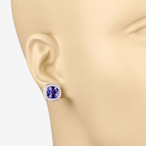 5.98 Carat Genuine Tanzanite and White Diamond 14K Yellow Gold Earrings Bids.com