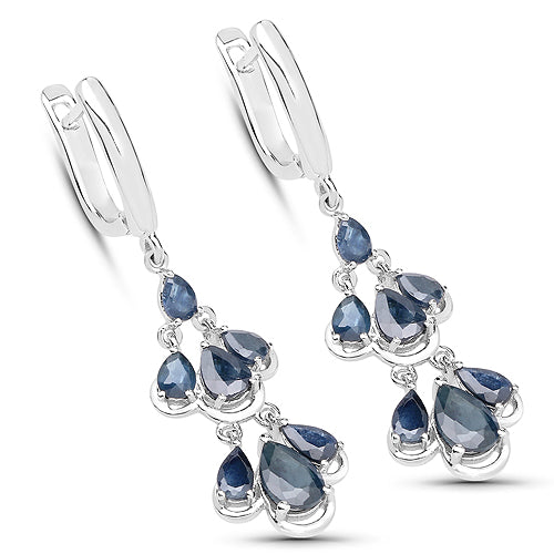 4.18 Carat Genuine Blue Sapphire .925 Sterling Silver Earrings Bids.com