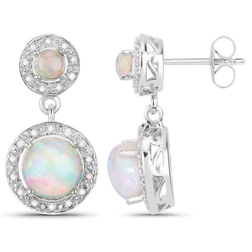 2.27 Carat Genuine Ethiopian Opal and White Diamond .925 Sterling Silver Earrings Bids.com