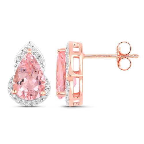 2.37 Carat Genuine Morganite and White Diamond 14K Rose Gold Earrings Bids.com