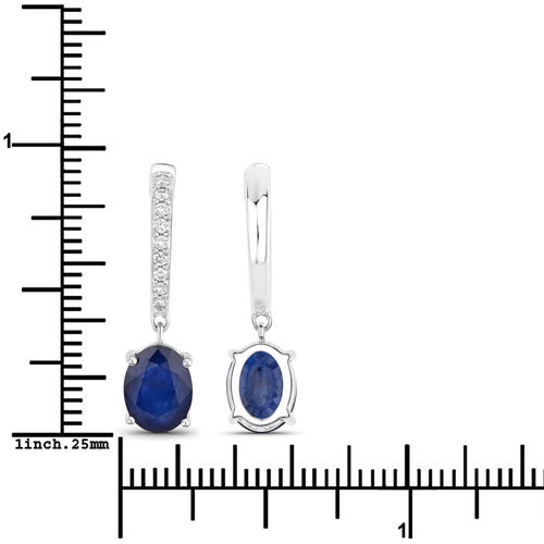 3.24 Carat Genuine Blue Sapphire and White Diamond 14K White Gold Earrings Bids.com
