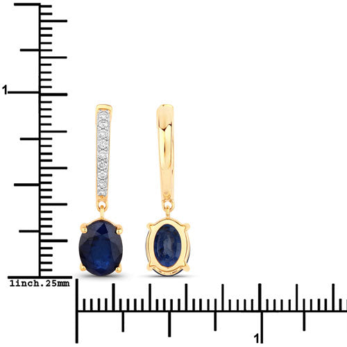 3.24 Carat Genuine Blue Sapphire and White Diamond 14K Yellow Gold Earrings Bids.com