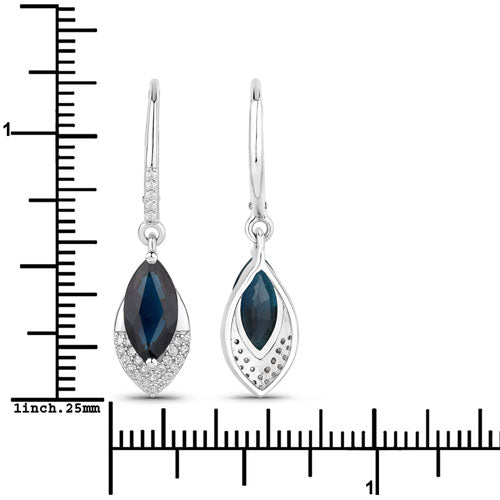 2.79 Carat Genuine Blue Sapphire and White Diamond 14K White Gold Earrings Bids.com