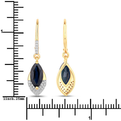 2.79 Carat Genuine Blue Sapphire and White Diamond 14K Yellow Gold Earrings Bids.com