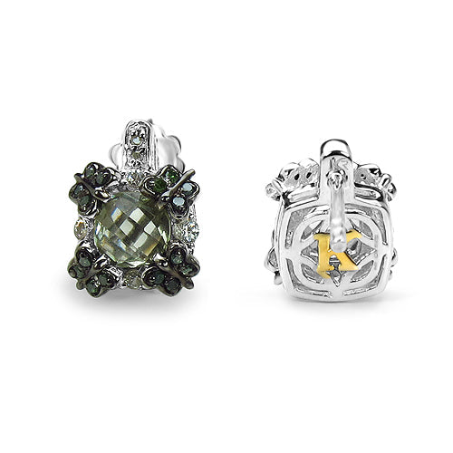 2.91 Carat Genuine Green Amethyst, White Sapphire & Green Diamond .925 Sterling Silver Earrings Bids.com