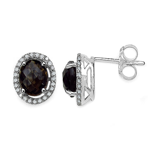 2.39 Carat Genuine White Diamond & Smoky Quartz .925 Sterling Silver Earrings Bids.com