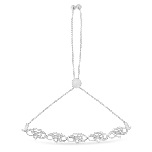 .925 Sterling Silver Miracle Set Diamond Accented Infinity Hearts 6â€-9†Adjustable Bolo Bracelet (H-I Color, I2-I3 Clarity) Bids.com