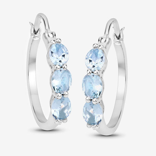 1.75 Carat Genuine Aquamarine and White Diamond .925 Sterling Silver Earrings Bids.com