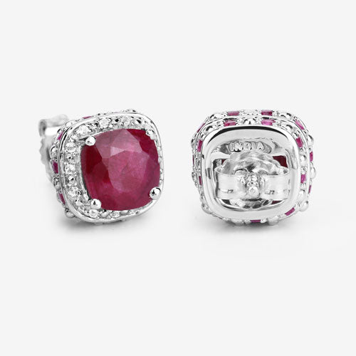 6.12 Carat Dyed Ruby, Ruby and White Topaz .925 Sterling Silver Earrings Bids.com