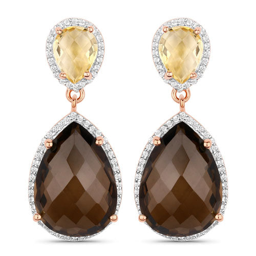 20.80 Carat Genuine Smoky Quartz and Citrine 925 Sterling Silver Earrings Bids.com