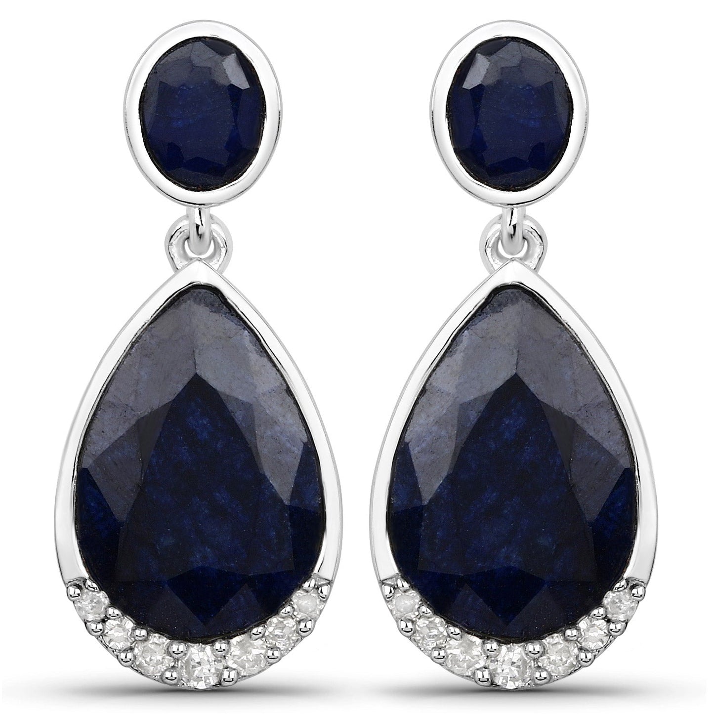 7.90 Carat Dyed Sapphire and White Diamond .925 Sterling Silver Earrings Bids.com