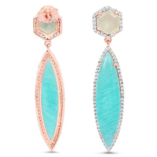 14K Rose Gold Plated 17.14 Carat Genuine Amazonite, Prehnite And White Topaz .925 Sterling Silver Earrings Bids.com