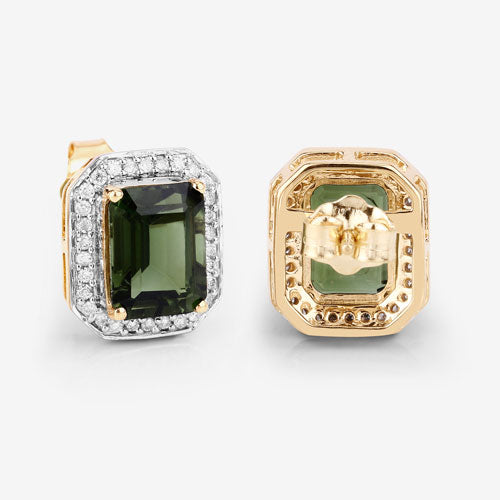 3.57 Carat Genuine Green Tourmaline and White Diamond 14K Yellow Gold Earrings Bids.com