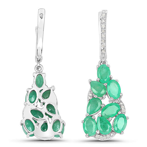 6.69 Carat Genuine Emerald and White Diamond .925 Sterling Silver Earrings Bids.com