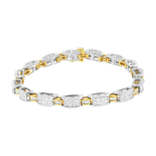 14K Two-Tone Gold Princess and Baguette-Cut Diamond Link Bracelet (3.00 cttw, H-I Color, SI1-SI2 Clarity) Bids.com