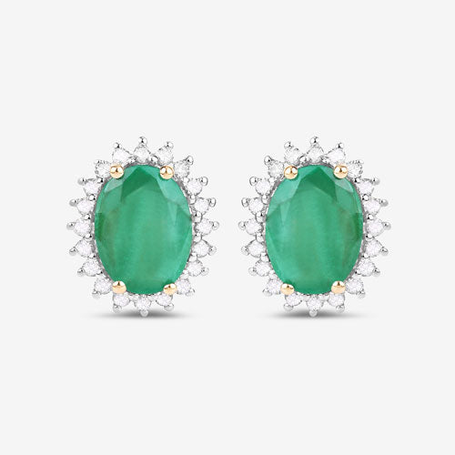 2.66 Carat Genuine Zambian Emerald and White Diamond 10K Yellow Gold Earrings Bids.com