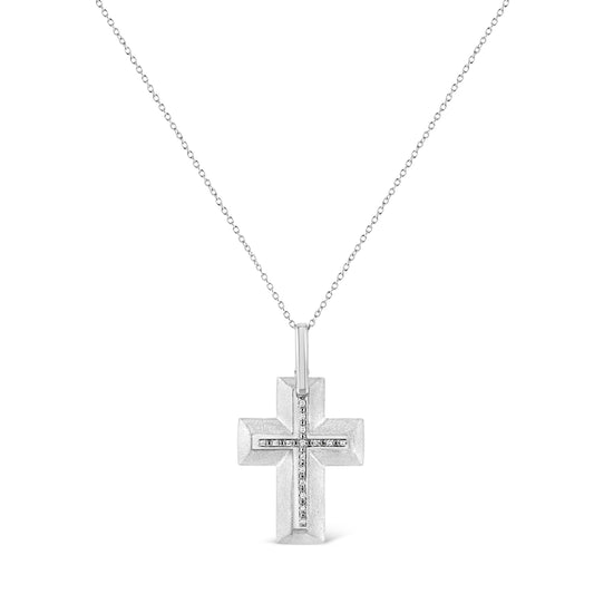 .925 Sterling Silver Prong-Set Diamond Accent Bold Cross 18" Pendant Necklace (I-J Color, I1-I2 Clarity) Bids.com