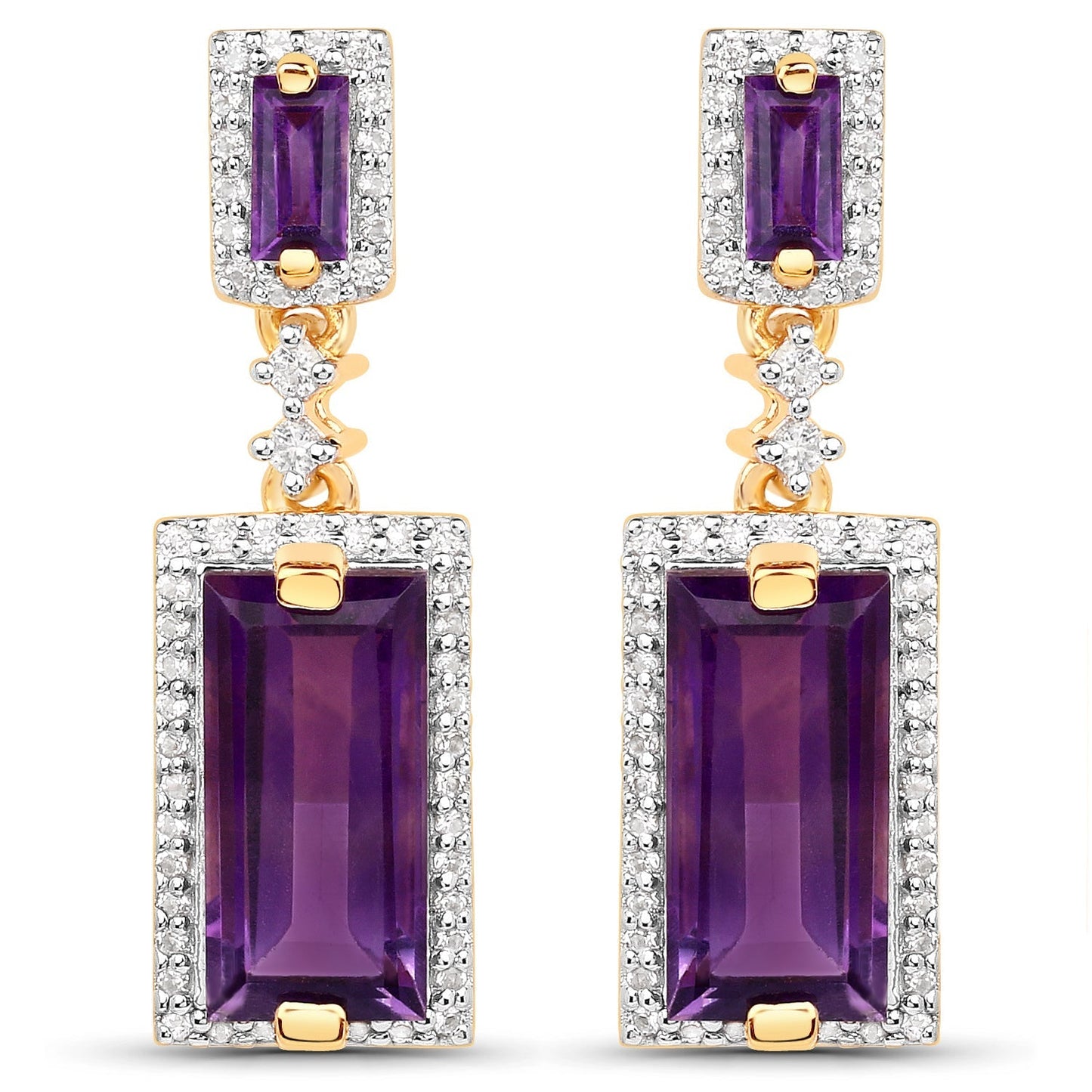 18K Yellow Gold Plated 6.01 Carat Genuine Emerald and White Topaz .925 Sterling Silver Earrings Bids.com