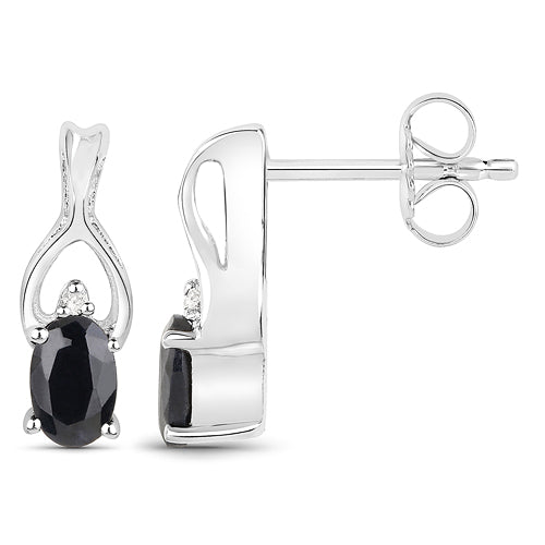 14K White Gold Plated 1.11 Carat Genuine Black Sapphire and White Diamond .925 Sterling Silver Earrings Bids.com