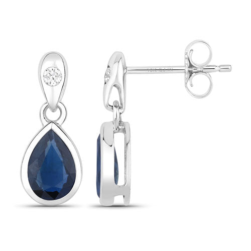 1.65 Carat Genuine Blue Sapphire and White Diamond 10K White Gold Earrings Bids.com