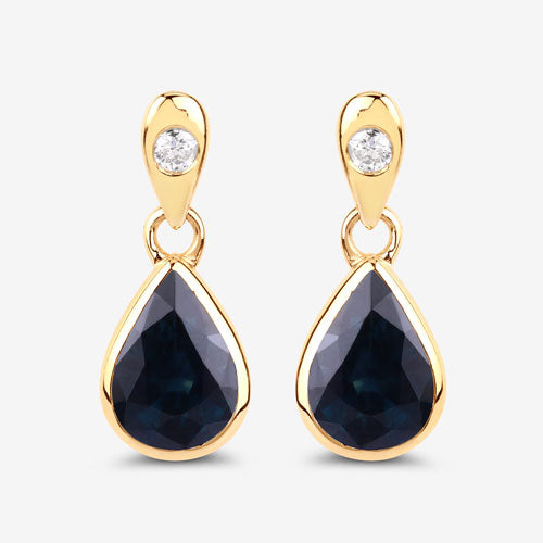 1.65 Carat Genuine Blue Sapphire and White Diamond 10K Yellow Gold Earrings Bids.com