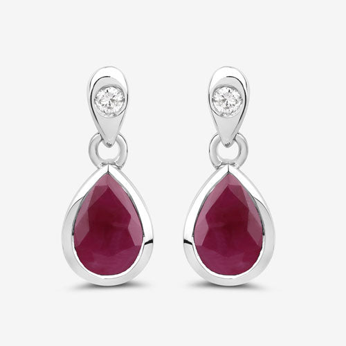 1.65 Carat Genuine Ruby and White Diamond 10K White Gold Earrings Bids.com