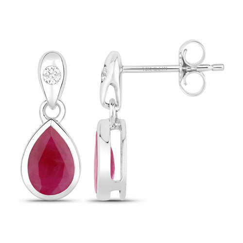 1.65 Carat Genuine Ruby and White Diamond 10K White Gold Earrings Bids.com