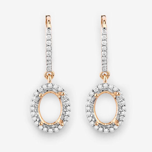 0.32 Carat Genuine White Diamond 14K Yellow Gold Semi Mount Earrings - holds 8x6mm Oval Gemstones Bids.com