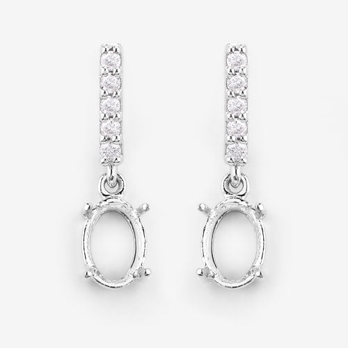 0.14 Carat Genuine White Diamond 14K White Gold Semi Mount Earrings - holds 7x5mm Oval Gemstones Bids.com