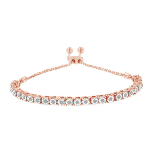 10K Yellow Gold over .925 Sterling Silver 1/4 Cttw Miracle-Set Diamond 4â€-10†Adjustable Bolo Tennis Bracelet (I-J Color, I3 Clarity) Bids.com