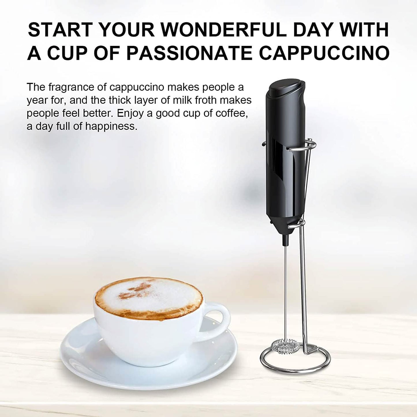 Electric Milk Frother Handheld with Stainless Steel Stand DailySale