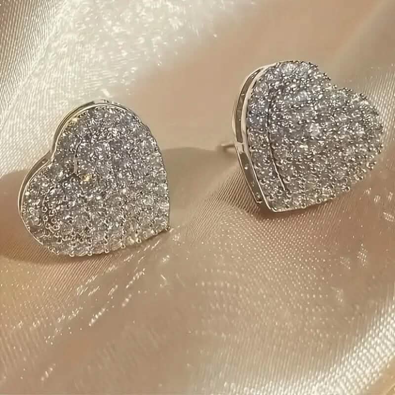 Elegant Heart-Shaped Zirconia Stud Earrings DailySale