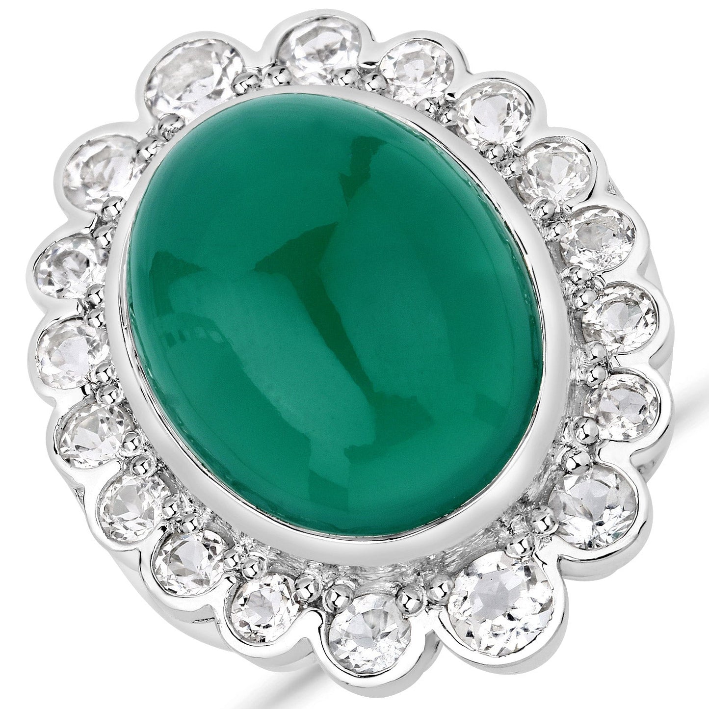 18.90 Carat Genuine Green Onyx and White Topaz .925 Sterling Silver Ring Bids.com