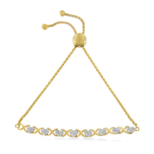 10K Yellow Gold over .925 Sterling Silver 1/10 Cttw Diamond Heart and X-Link 6â€-9†Adjustable Bolo Bracelet (H-I Color, I2-I3 Clarity) Bids.com