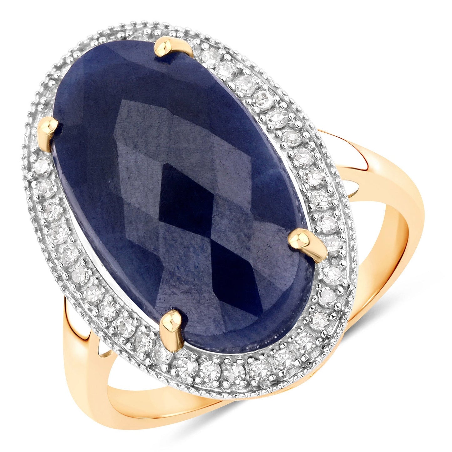 10.21 Carat Blue Sapphire and White Diamond 14K Yellow Gold Ring Bids.com