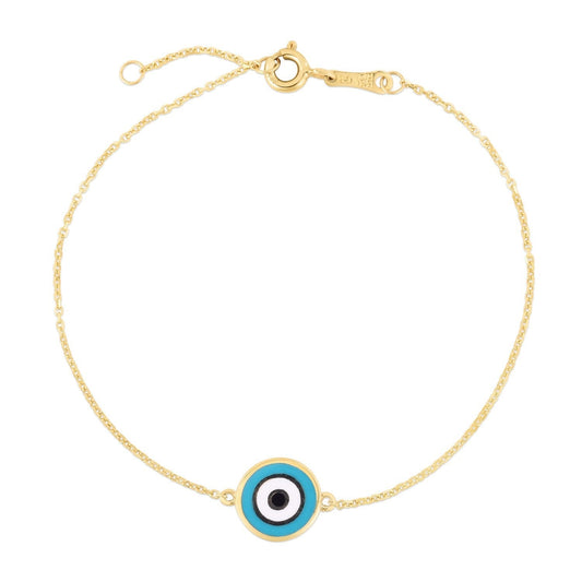 14k Yellow Gold Blue Evil Eye Bracelet (1.00 mm) Bids.com