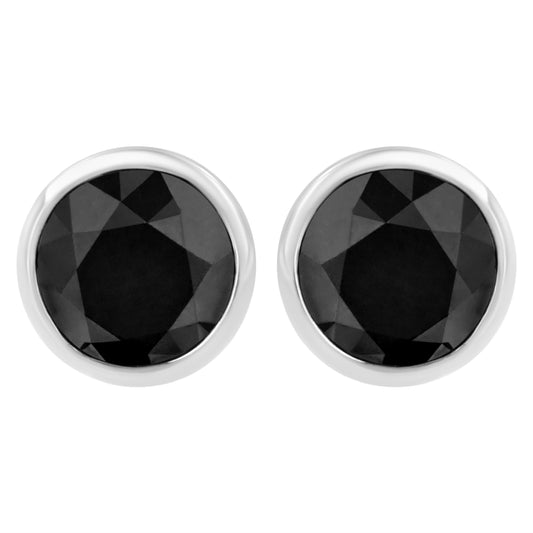 .925 Sterling Silver 4.00 Cttw Round Brilliant-Cut Black Diamond Bezel-Set Stud Earrings with Screw Backs (Fancy Color-Enhanced, I2-I3 Clarity) Bids.com