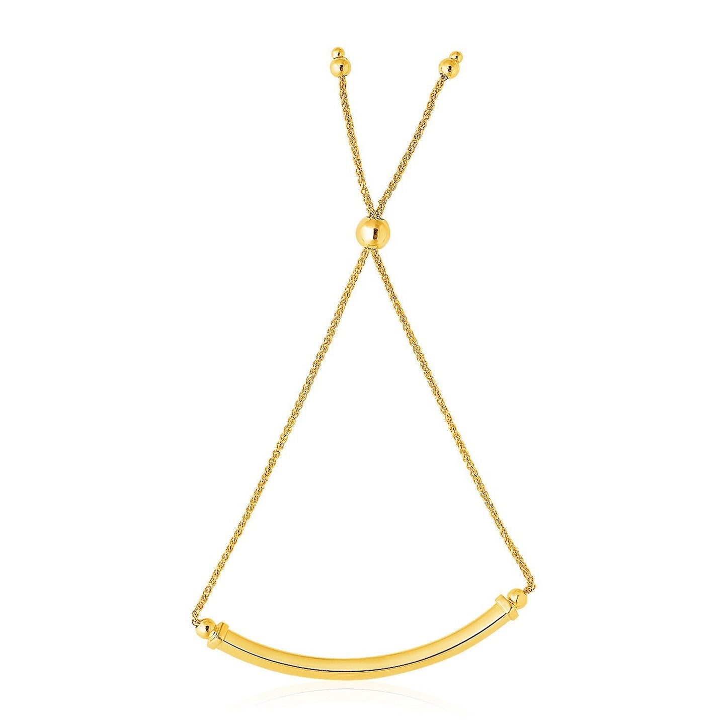 14k Yellow Gold Lariat Bracelet with Polished Curved Bar Bids.com