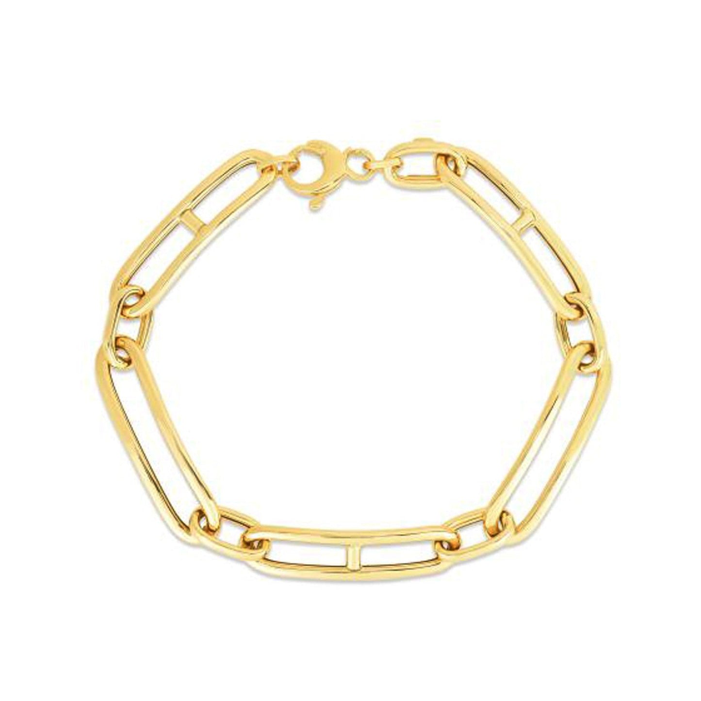 14k Yellow Gold 7 1/4 inch Elongated Alternating Mariner Link Bracelet (7.40 mm) Bids.com