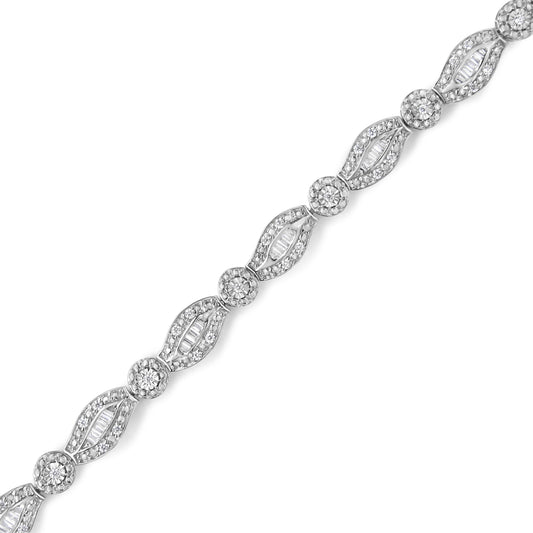 .925 Sterling Silver 1 cttw Diamond Double Leaf and Bezel Link Bracelet (I-J Clarity, I2-I3 Color) - Size 7.25" Bids.com