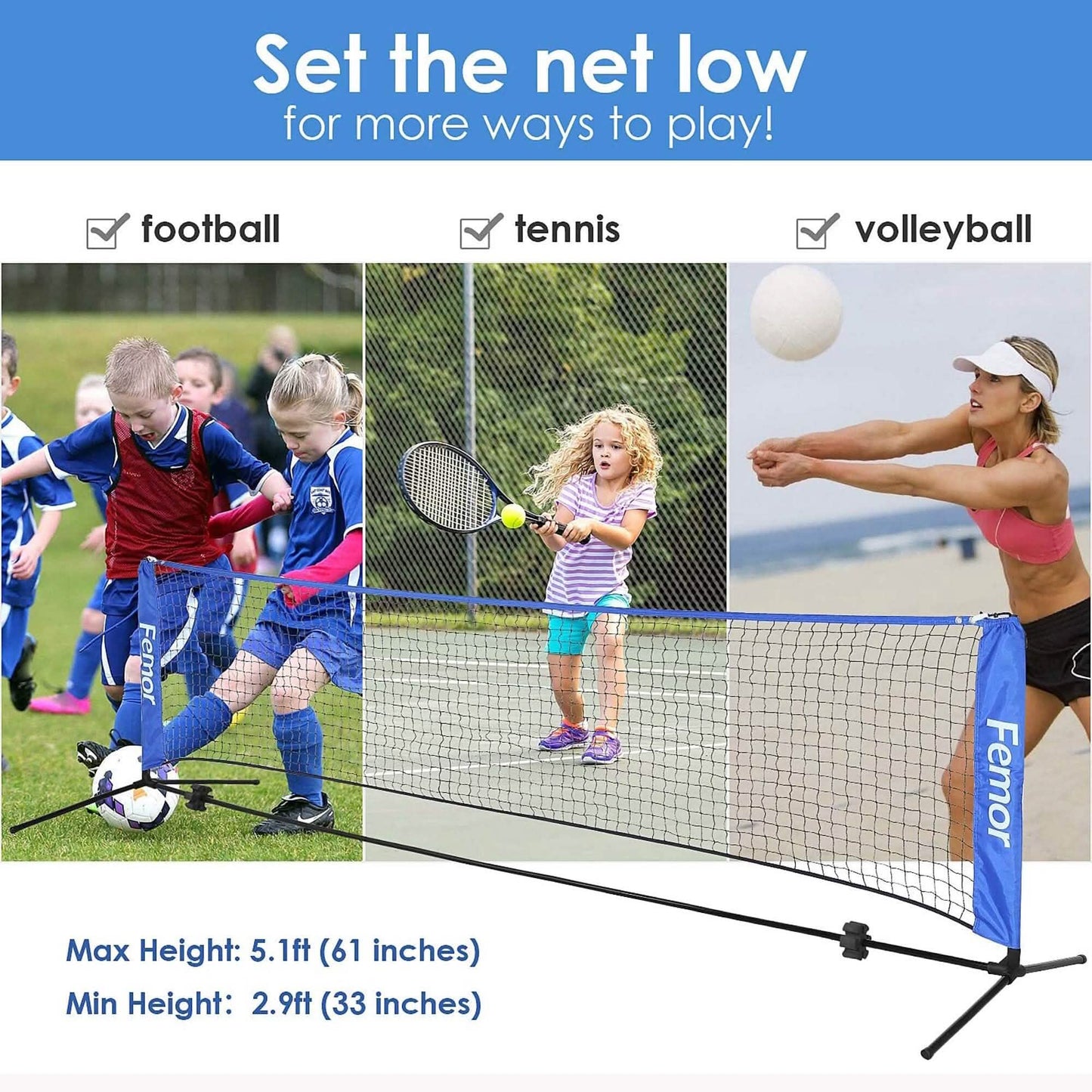 Femor FS051 10ft. Height Adjustable Volleyball Net DailySale