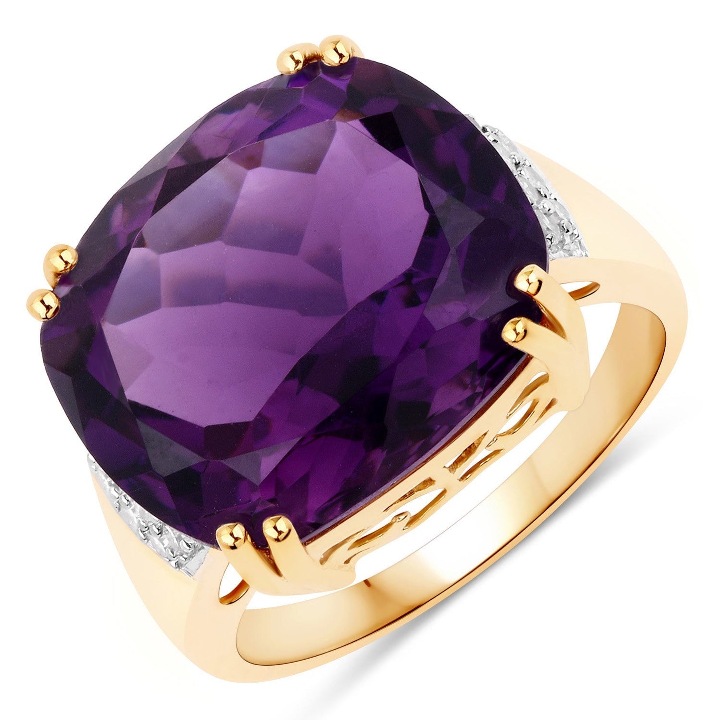 11.42 Carat Genuine Amethyst and White Diamond 14K Yellow Gold Ring Bids.com