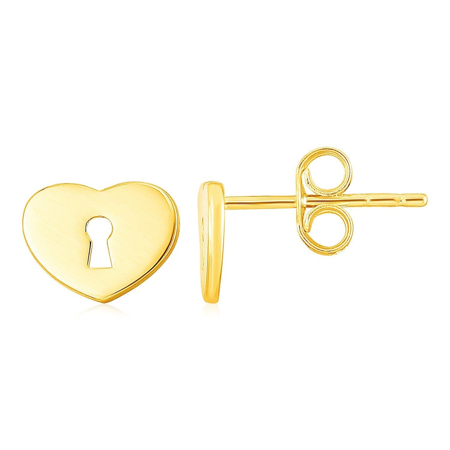 14k Yellow Gold Heart Padlock Stud Earrings Bids.com
